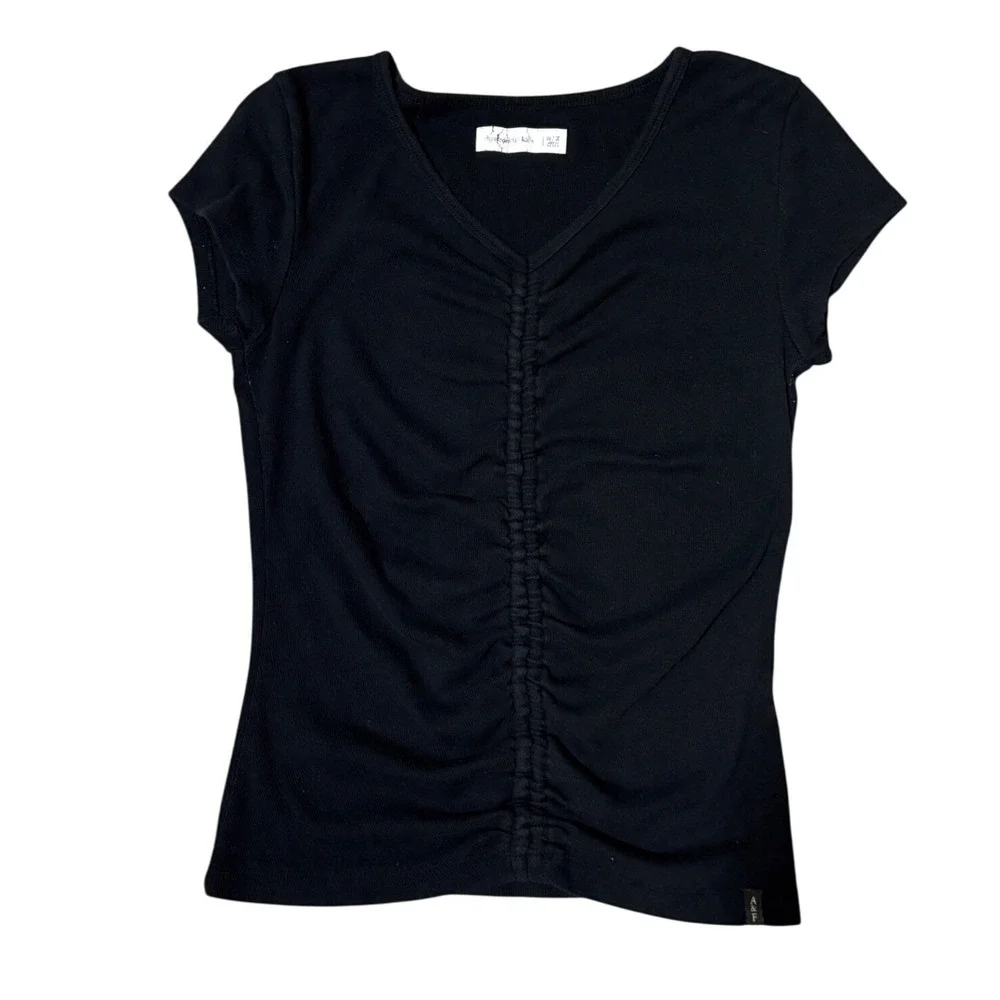 Abercrombie Kids Girls Black Ruched V Neck Short Sleeve Top Size 15/16